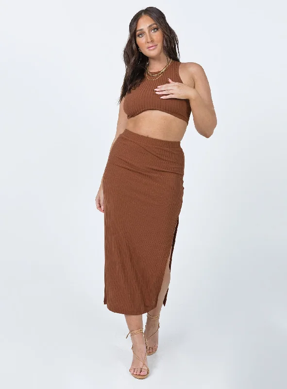 women's velvet skirts -women's bodycon skirts -Ellie Set Brown