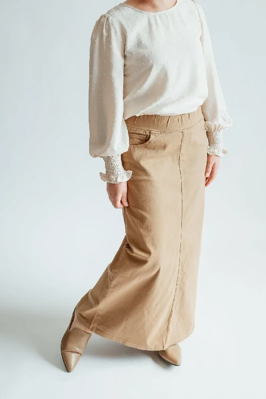 women's tweed skirts -women's asymmetrical skirts -Emma Maxi Skirt in Khaki