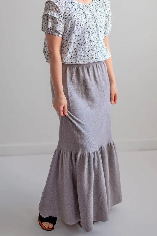 trendy high-low skirts for women -ladies' retro-style skirts -Gabrielle Knit Maxi Skirt in Heather Gray - FINAL SALE