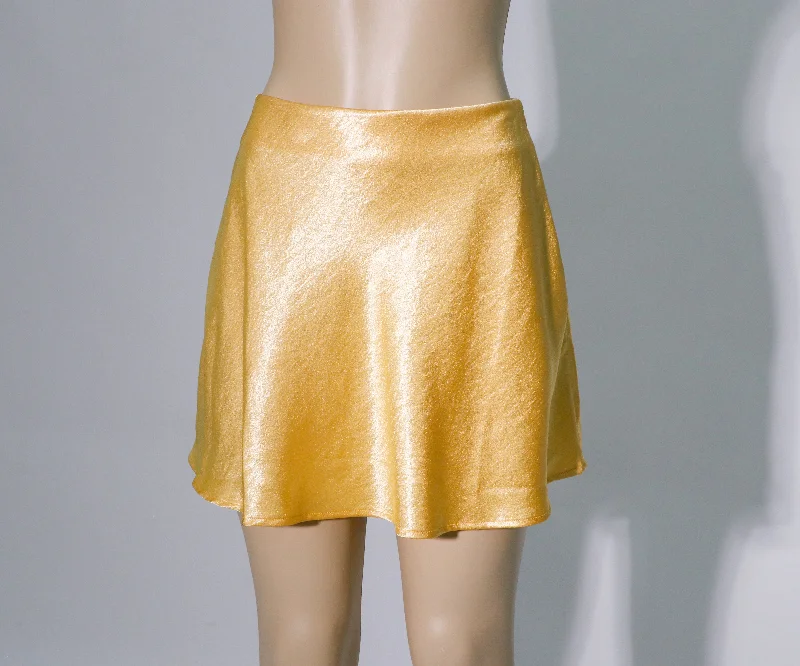 women's faux wrap skirts -women's high-waisted pants -Gold yellow skirt (20)