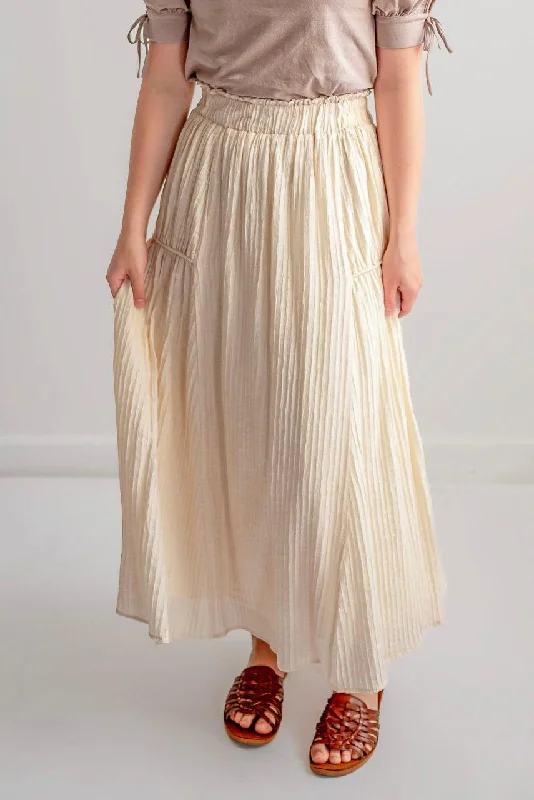 ladies' pleated skirts -stylish knee-length skirts for women -Irena Textured Midi Skirt in Cream - FINAL SALE