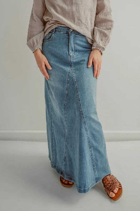 stylish office skirts for women -women's lounge pants -Jayden A-line Maxi Denim Skirt