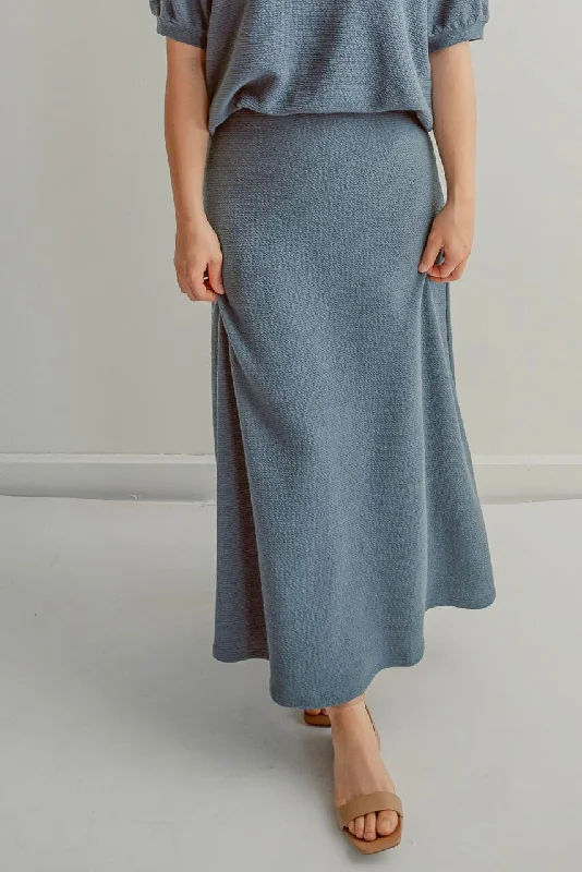 women's contrast hem skirts -women's soft lounge shorts -Celine Knit Maxi Skirt in Stormy Blue