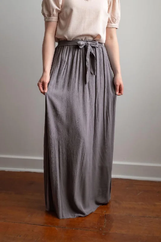 women's chiffon skirts -women's linen pants -Kristin Maxi Dress Skirt With Tie Waist in Charcoal - FINAL SALE