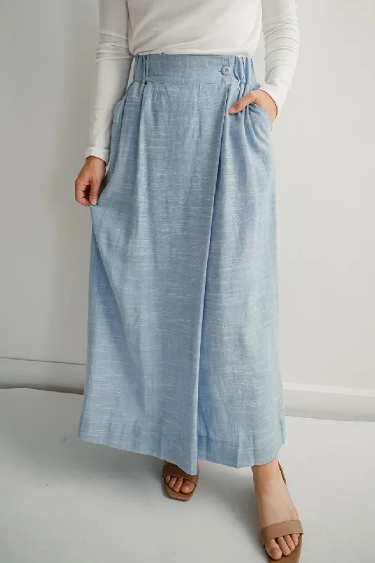 trendy skirts for women -women's color block skirts -Leighton Linen Wrap Maxi Skirt in Light Blue - FINAL SALE