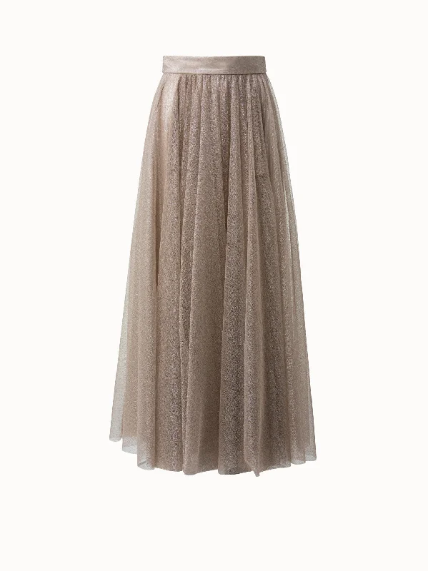 casual skirts for women -ladies' ruched skirts -Liquid Jersey And Tulle Pleated Skirt