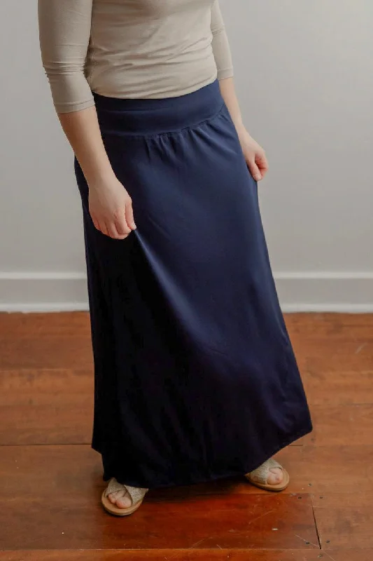 ladies' knee-length skirts -ladies' bell-bottom jeans -Selene Dressy Knit Maxi Skirt in Deep Navy - FINAL SALE