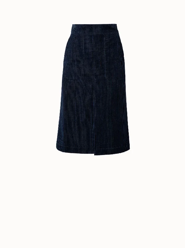 ladies' knee-length skirts -trendy high-waisted shorts for women -Washed Corduroy A-line Midi Skirt