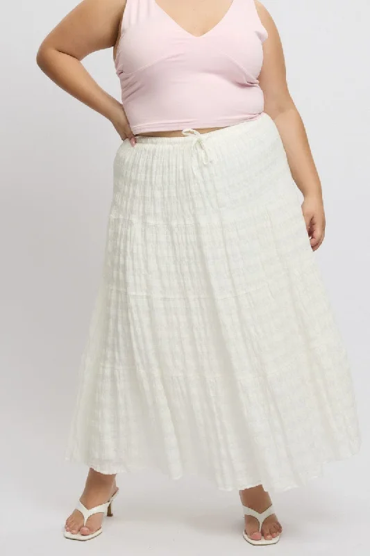 trendy midi skirts for women -trendy skirts for women -White Textured Tiered Maxiskirt