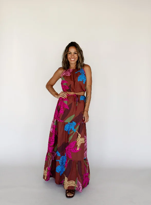 women's tropical print skirts -women's lightweight palazzo pants -Wilma Maxi Skirt - Final Sale