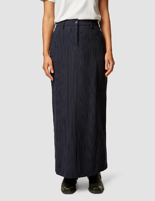 classic knee-length skirts for women -women's textured skirts -Essential Maxi Skirt Navy Pinstripe