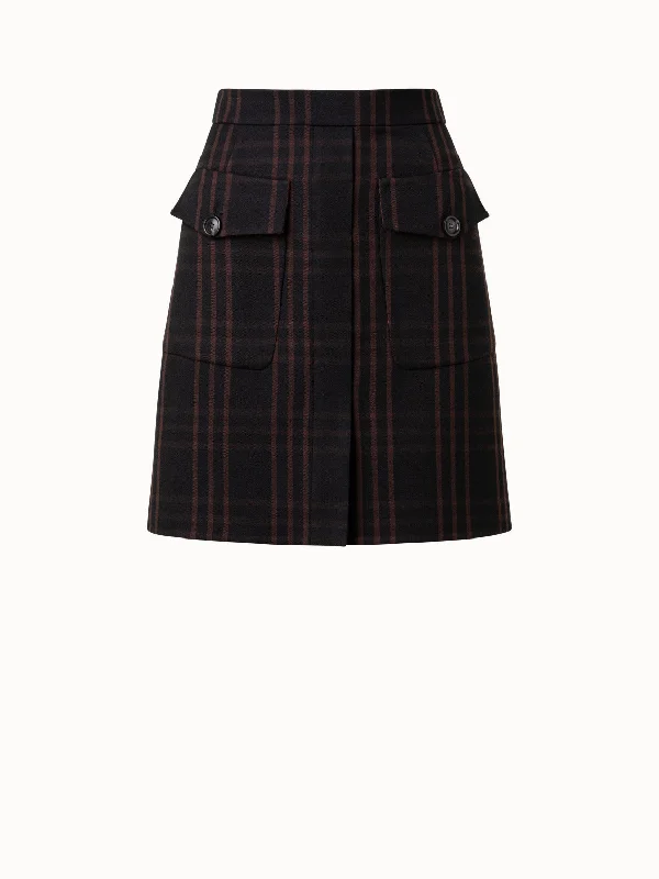 ladies' bell-shaped skirts -women's stretch pants -Wool Double-Weave Short Skirt with Window Pane Check