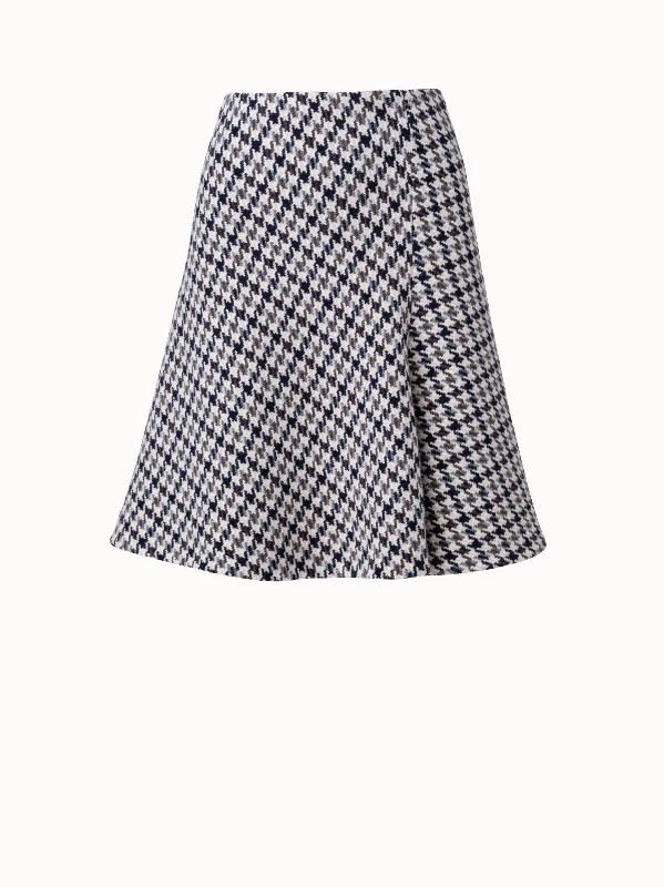 trendy high-low skirts for women -women's floral print skirts -Wool Knee-Length Skirt with Houndstooth Pattern